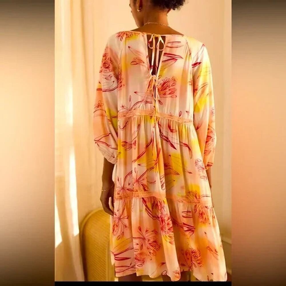 NWD By Anthropologie Oversize Tiered Puff-Sleeve Dress Size XL Orange #B1404 - Picture 3 of 15